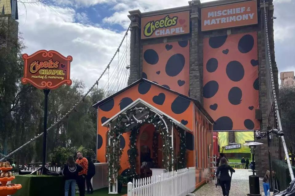 The Cheetos chapel has popped up on the Las Vegas Strip as part of the Super Bowl 2024 festivities. Frito-Lay