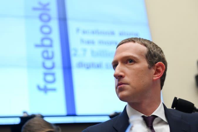 Facebook Chairman and CEO Mark Zuckerberg testifies at a House Financial Services Committee hearing in Washington, U.S., October 23, 2019. REUTERS/Erin Scott     TPX IMAGES OF THE DAY