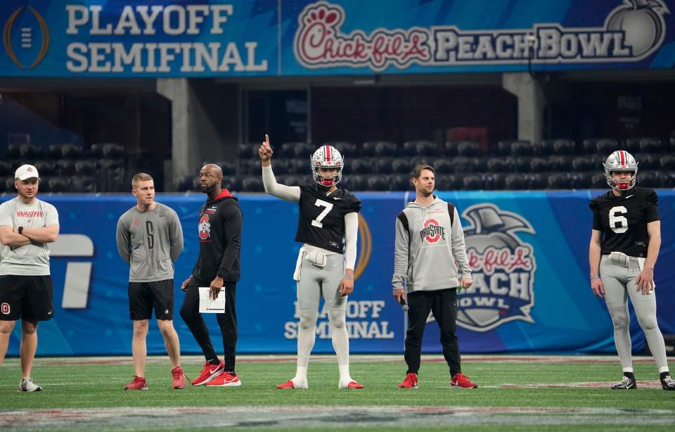 Ohio State quarterback C.J. Stroud at practice Thursday in Atlanta.