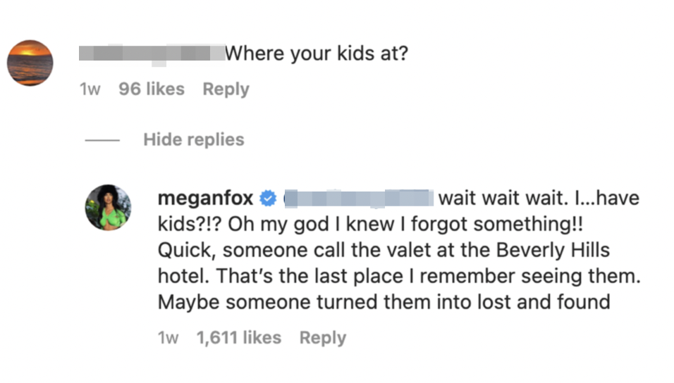 Screenshot of Megan's response