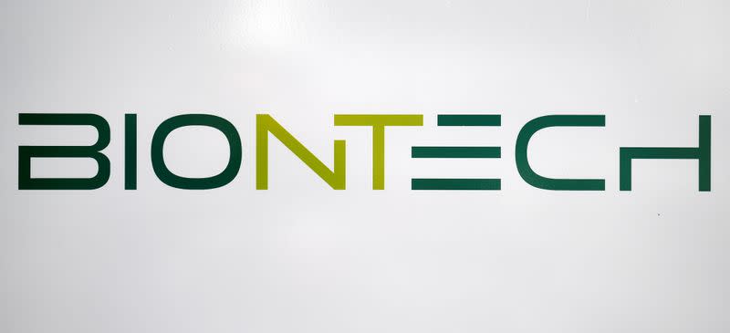 The logo of German biotech firm BioNTech is pictured in Marburg