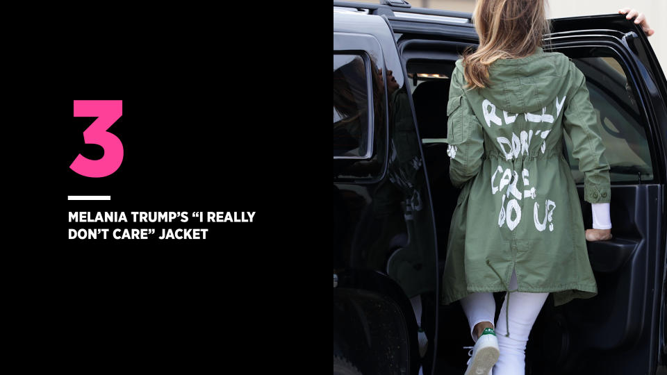 Melania Trump’s jacket was viewed as a cold message to convey while on her way to visit migrant children who were being held at the Texas-Mexico border. (Photo: Getty Images)