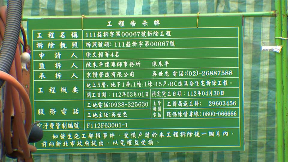 新北海砂屋自治條例通過後第一槍　新莊逾３０年海砂屋啟動拆除作業