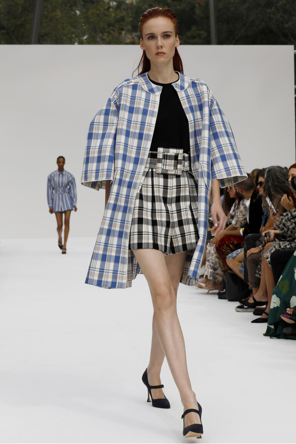 The Carolina Herrera collection is modeled during Fashion Week, in New York, Monday, Sept. 9, 2019. (AP Photo/Richard Drew)