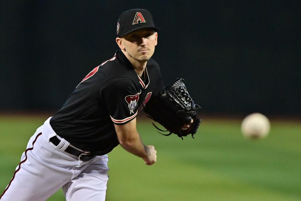 Arizona Diamondbacks starting pitcher Zach Davies (27) throws in the first inning against the Colorado Rockies at Chase Field in Phoenix on Sept. 6, 2023.