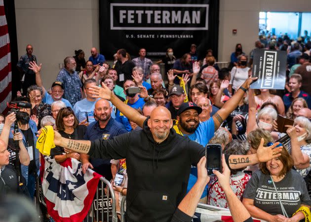 Pennsylvania Lt. Gov. John Fetterman takes photos with supporters Aug. 12 following a rally for his U.S. Senate bid at the Bayfront Convention Center in Erie. (Photo: Nate Smallwood via Getty Images)