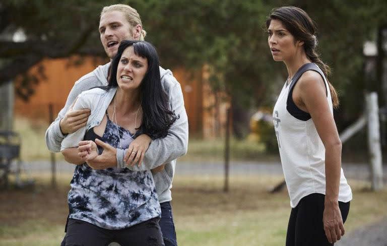 Jessica pictured on the set of Home And Away with co-stars George Mason and Pia Miller. Source: Channel Seven
