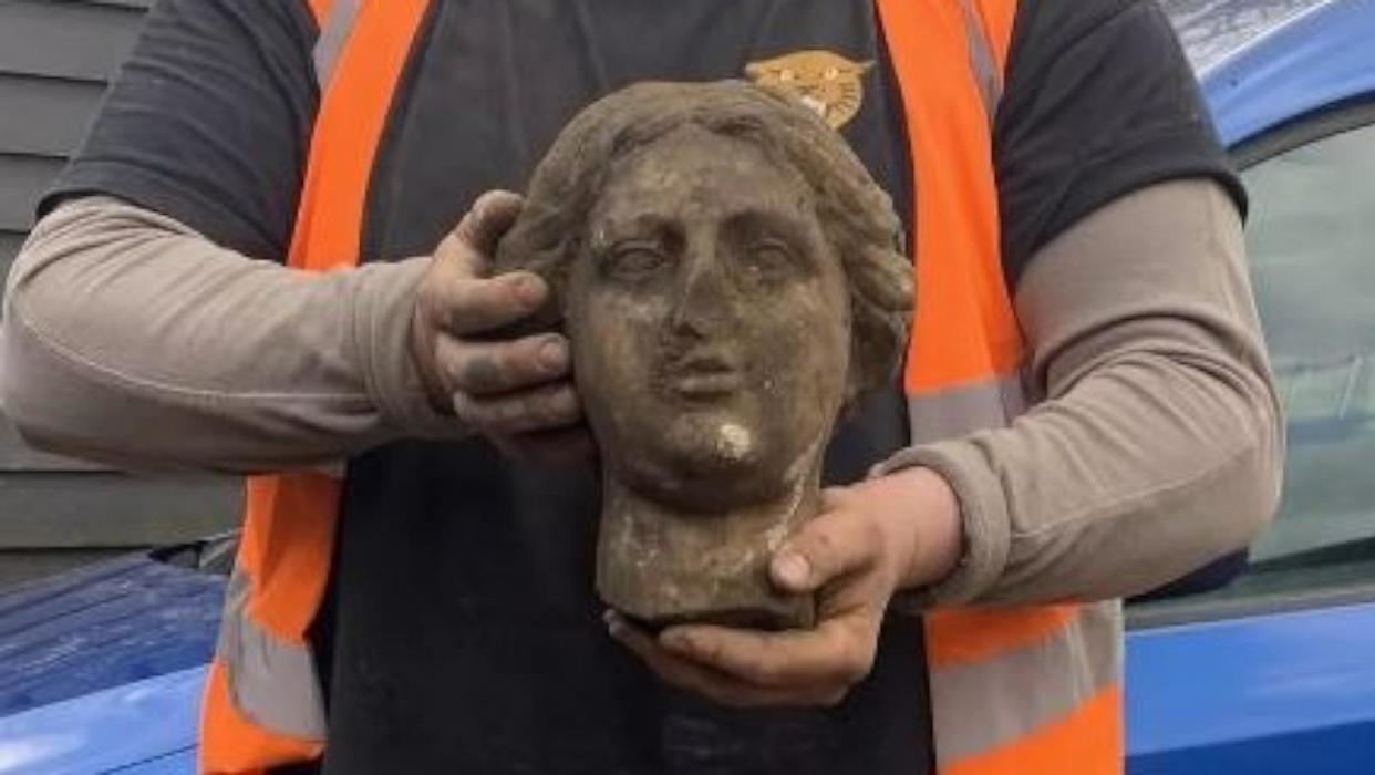 PHOTO: A mysterious 1,800-year-old Roman statue has been discovered by a construction worker while he was digging up a parking lot in the United Kingdom. (Burghley House)