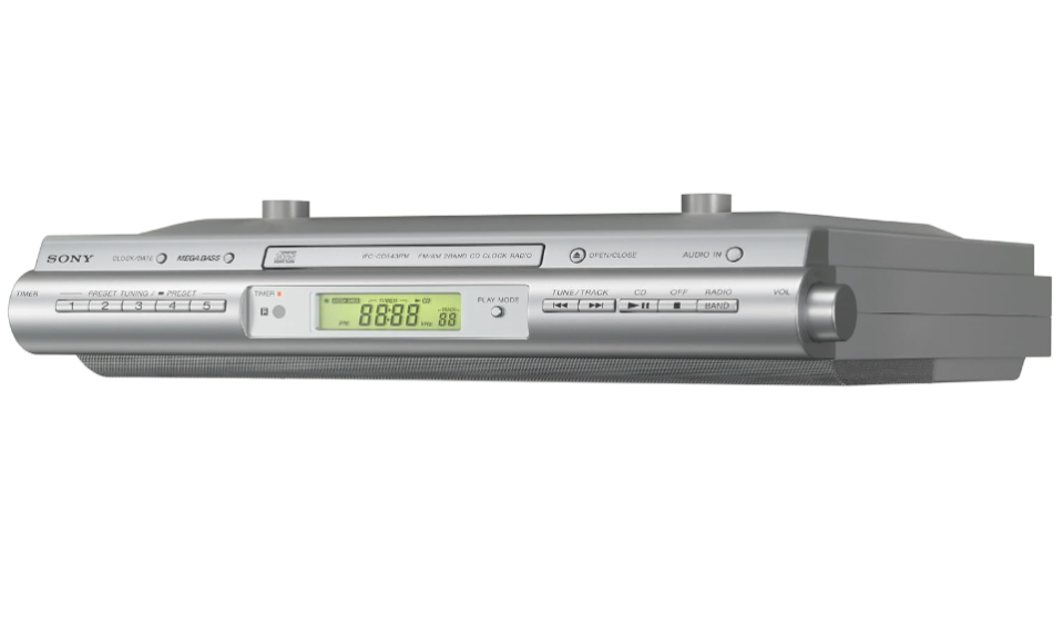 A Sony CD player and radio boombox with digital display and function buttons