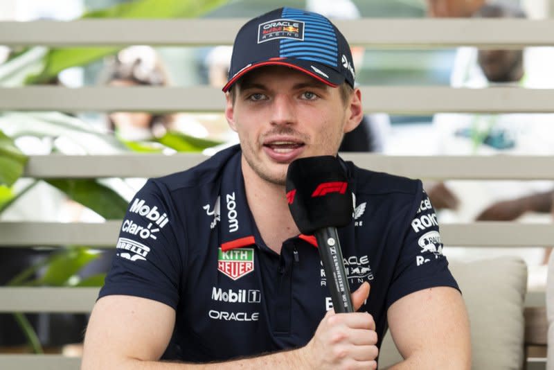 Formula 1 driver Max Verstappen of Red Bull Racing is interviewed in the paddock before the 2024 Miami Grand Prix on Thursday at the Miami International Autodrome in Miami Gardens, Fla. Photo by Greg Nash/UPI