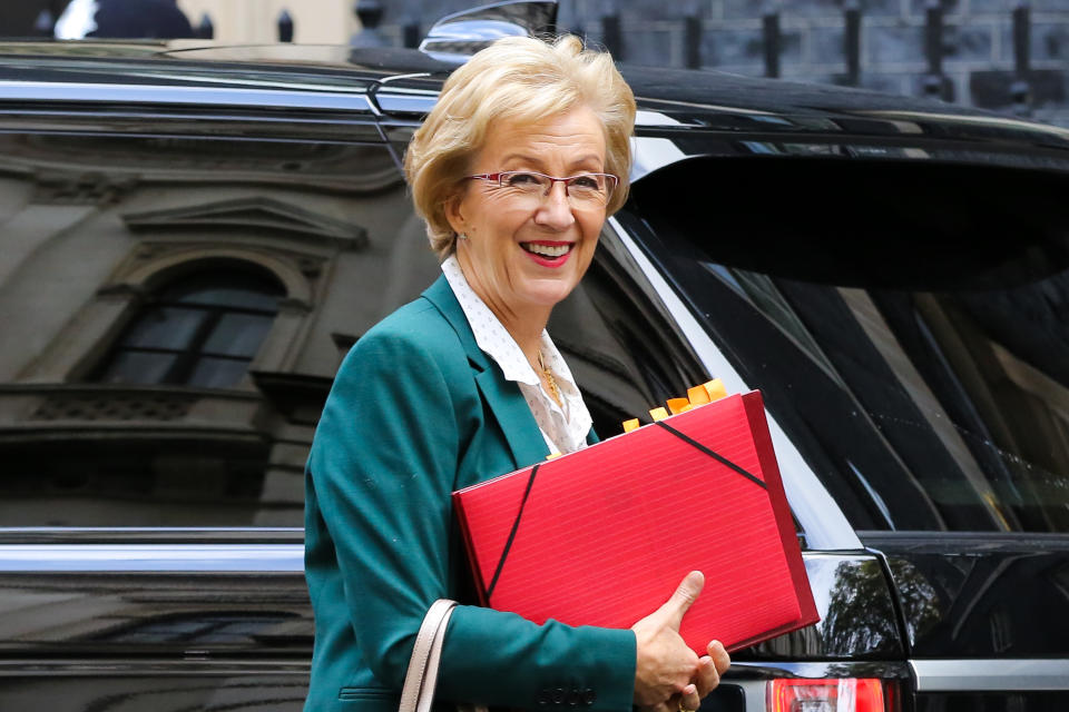 Andrea Leadsom, Secretary of State for Business Energy and Industrial Strategy arrives at Downing Street to attend the weekly cabinet meeting before the European Union summit on 17 and 18 October. The European Council will discuss a number of important issues, including Brexit. (Photo by Steve Taylor / SOPA Images/Sipa USA)