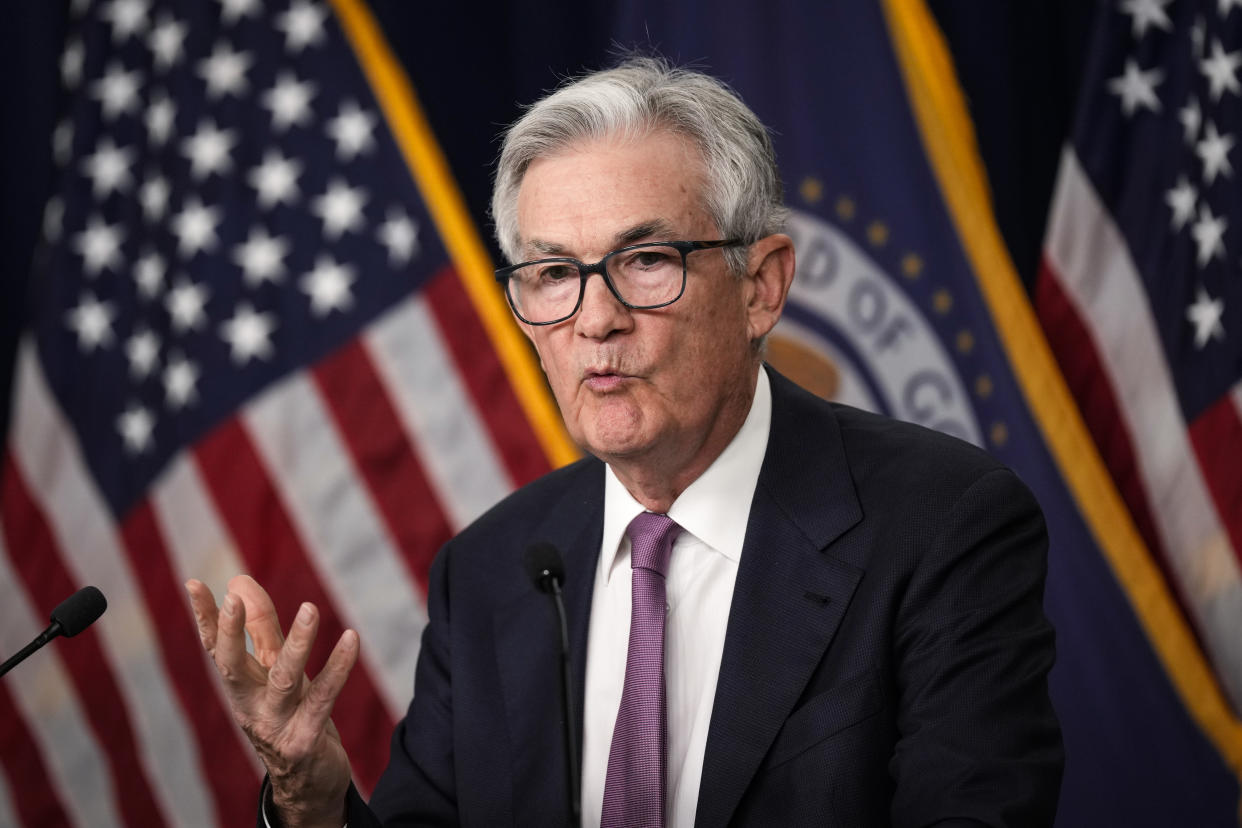 WASHINGTON, DC - JUNE 14: U.S. Federal Reserve Board Chairman Jerome Powell speaks during a news conference following a meeting of the Federal Open Market Committee (FOMC) at the headquarters of the Federal Reserve on June 14, 2023 in Washington, DC. After a streak of ten interest rate increases, Powell announced that rates will remain steady and unchanged. (Photo by Drew Angerer/Getty Images)