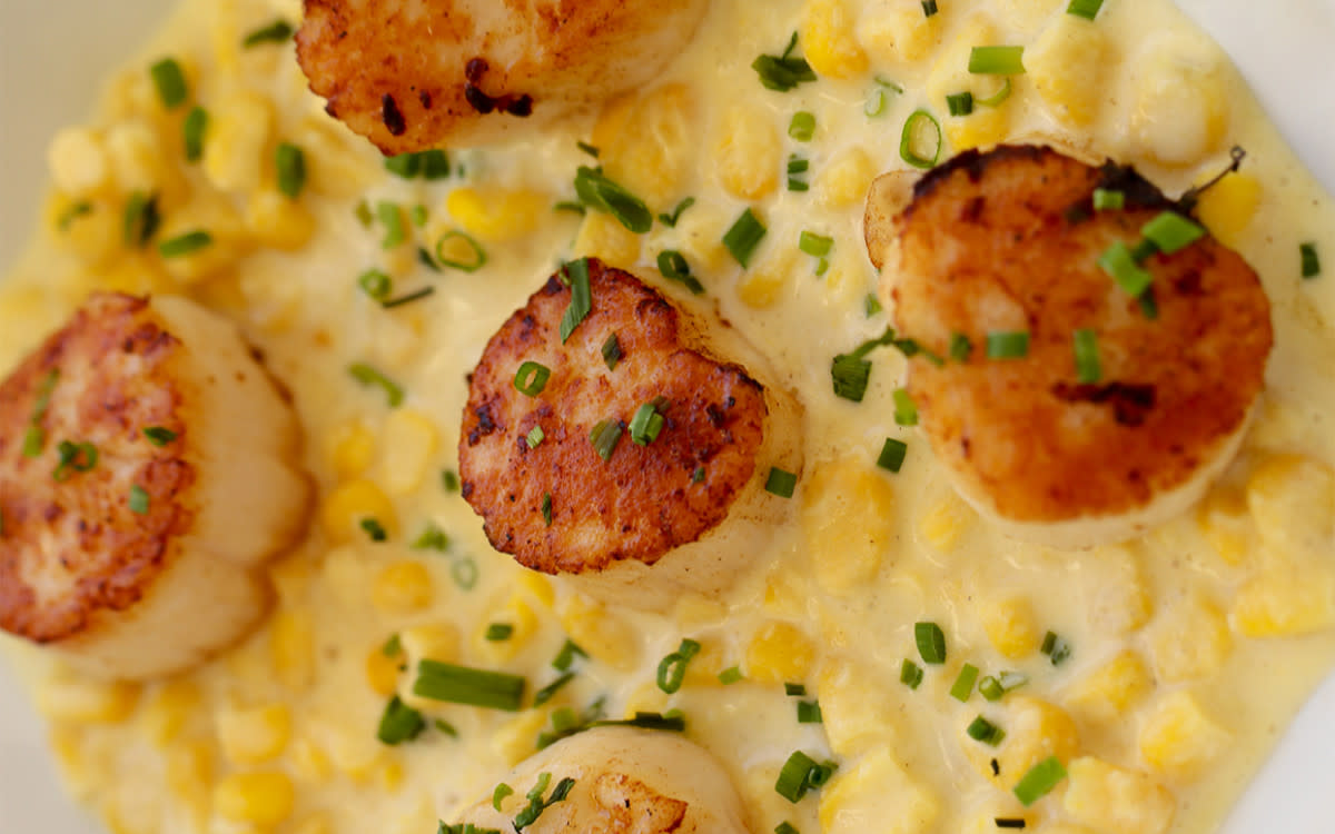 <p>Jon Ashton</p><p>The naturally sweet flavor of scallops partners beautifully with corn in this fresh recipe from <em>Parade </em>chef Jon Ashton. The trick to cooking scallops is not to move them once they hit the pan, except to flip them once—this helps them develop a dark brown crust. </p><p><strong>Get the recipe: <a href="https://parade.com/681327/jonashton/scallops-with-creamed-corn/" rel="nofollow noopener" target="_blank" data-ylk="slk:Scallops with Creamed Corn;elm:context_link;itc:0;sec:content-canvas" class="link rapid-noclick-resp">Scallops with Creamed Corn</a></strong></p>