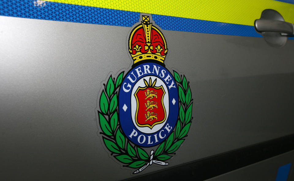 A Guernsey Police logo on a police car, Guernsey, Channel Islands.