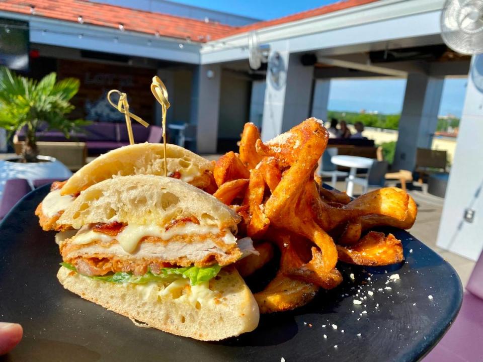 A chicken sandwich at Lot 12 Rooftop Bar in Fort Worth.