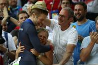 <p>Jason Kenny of Great Britain celebrates after winning gold and getting an Olympic record in the Men’s Team Sprint Track Cycling Finals on Day 6 of the 2016 Rio Olympics at Rio Olympic Velodrome on August 11, 2016 in Rio de Janeiro, Brazil. (Photo by Bryn Lennon/Getty Images) </p>