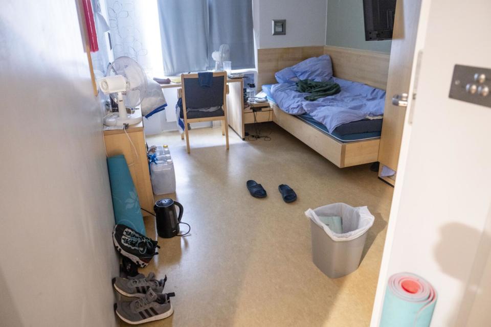 A cell inside Halden prison in Norway includes a window and a private bathroom.