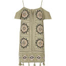 <p>Khaki green embroidered cold shoulder dress, £35, <a rel="nofollow noopener" href="http://www.riverisland.com/women/swimwear--beachwear/kaftans--cover-ups/khaki-green-embroidered-cold-shoulder-dress-697076" target="_blank" data-ylk="slk:River Island;elm:context_link;itc:0;sec:content-canvas" class="link ">River Island</a></p>