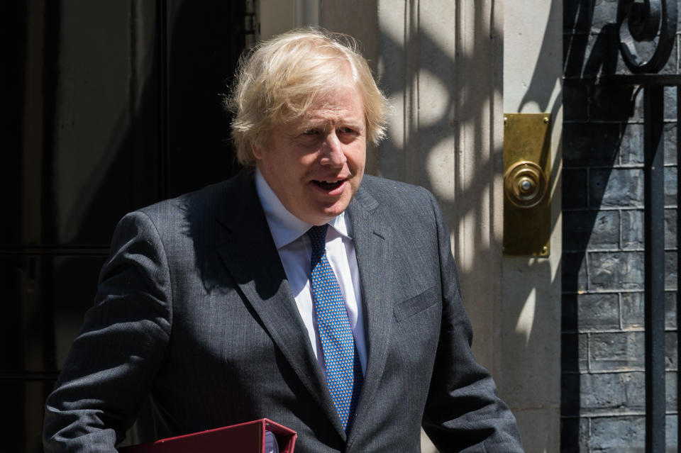 British Prime Minister Boris Johnson leaves 10 Downing Street for PMQs at the House of Commons on 24 June, 2020 in London, England. Yesterday, Boris Johnson announced further easing of Coronavirus restrictions with hospitality and arts venues such as pubs, hotels, restaurants, museums, cinemas as well as other non-essential businesses allowed to reopen from July 4 with social distancing reduced from 2 metres to 1. (Photo by WIktor Szymanowicz/NurPhoto via Getty Images)