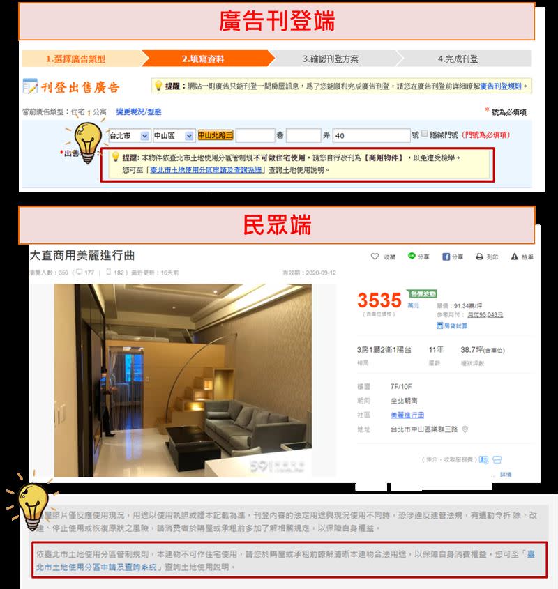  地政局與591聯手的「售屋不得作住宅使用廣告平台警示機制」已上線。（圖／地政局提供）