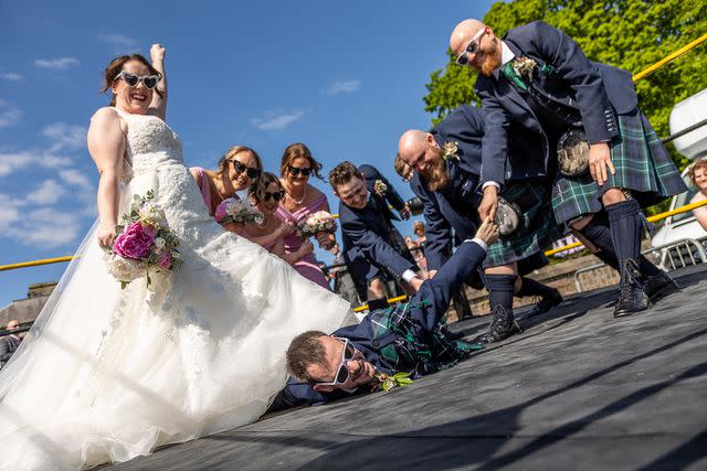 <p>Pearl & Plum Photography / SWNS</p> Andrew and Robyn Peterson's bridal party