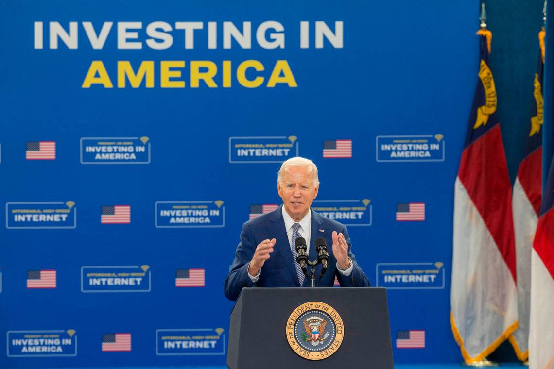 President Joe Biden speaks Thursday, Jan. 18, 2023 at the Abbotts Creek Community Center in Raleigh. Biden announced plans to invest $82 million from the American Rescue Plan for affordable high speed internet for 20,000 North Carolinians.