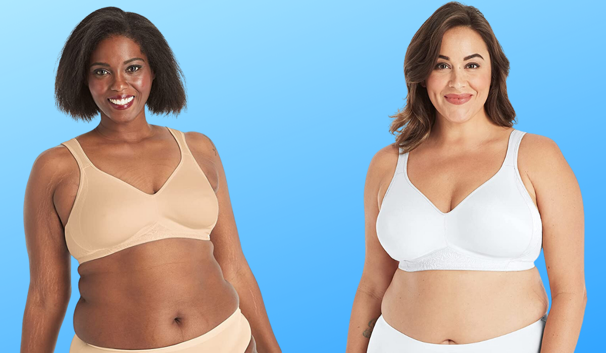 two women in bras - beige tone and white