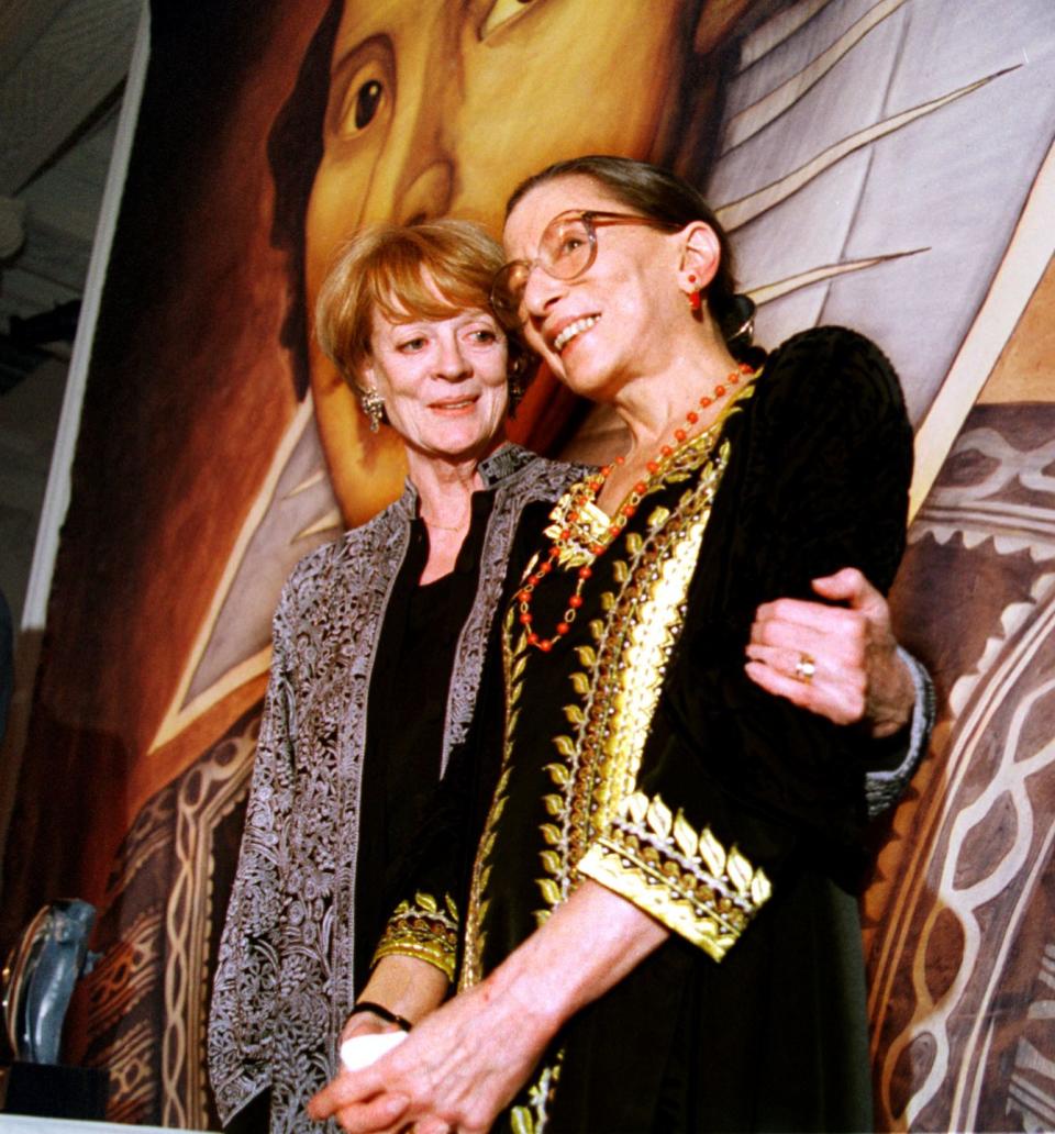 <p>Ginsburg and Dame Maggie Smith were pictured together at a gala opening night dinner for the Washington Opera. </p><p>Ginsburg was a huge opera fan and some of her <a href="https://www.newyorker.com/culture/culture-desk/my-favorite-records-ruth-bader-ginsburg" rel="nofollow noopener" target="_blank" data-ylk="slk:favorite operas and recordings;elm:context_link;itc:0;sec:content-canvas" class="link ">favorite operas and recordings</a> include Mozart's "Don Giovanni" and Verdi's "Aida."</p>