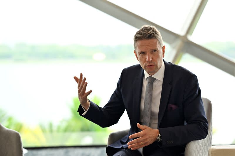 Matti Lehmus, President and CEO of Neste, speaks during an interview with Reuters at Gardens by the Bay, Singapore