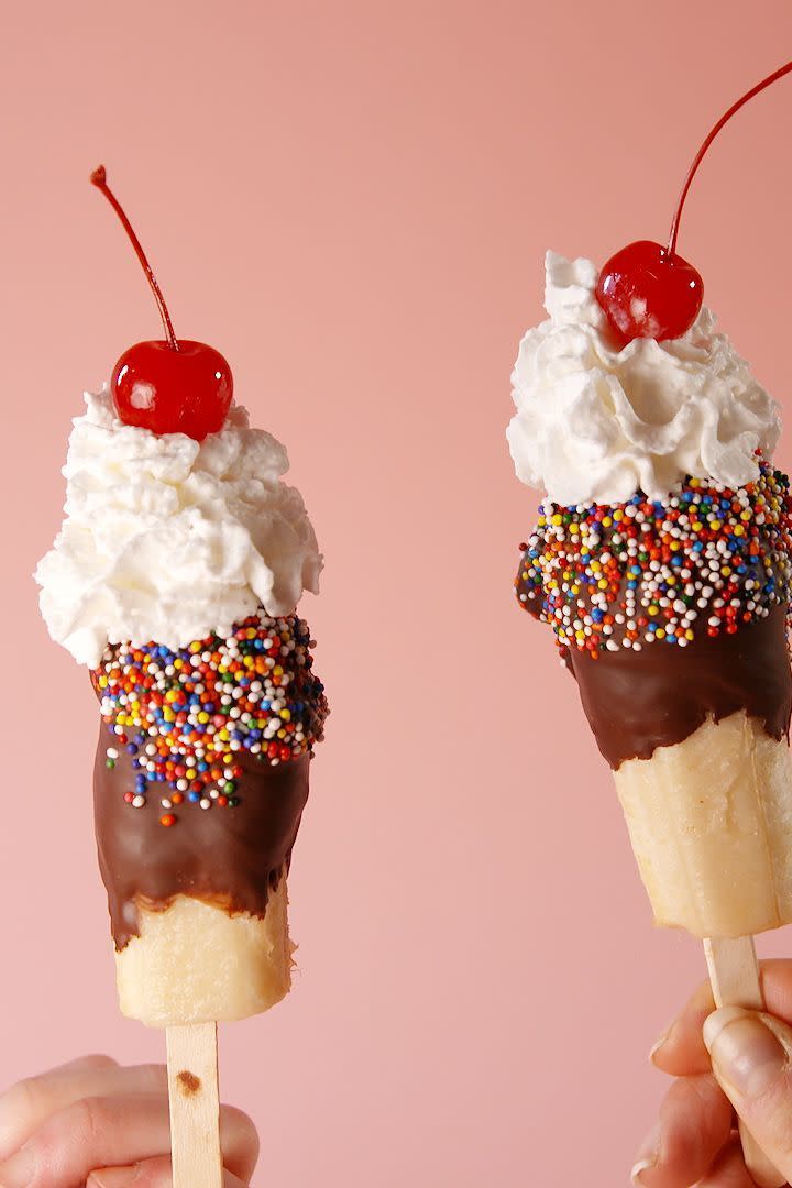 <p>These pops are <a href="https://www.delish.com/uk/cooking/recipes/a28869255/banana-ice-cream/" rel="nofollow noopener" target="_blank" data-ylk="slk:bananas;elm:context_link;itc:0;sec:content-canvas" class="link ">bananas</a>!</p><p>Get the <a href="https://www.delish.com/uk/cooking/recipes/a32833084/banana-split-pops-recipe/" rel="nofollow noopener" target="_blank" data-ylk="slk:Banana Split Pops;elm:context_link;itc:0;sec:content-canvas" class="link ">Banana Split Pops</a> recipe.</p>