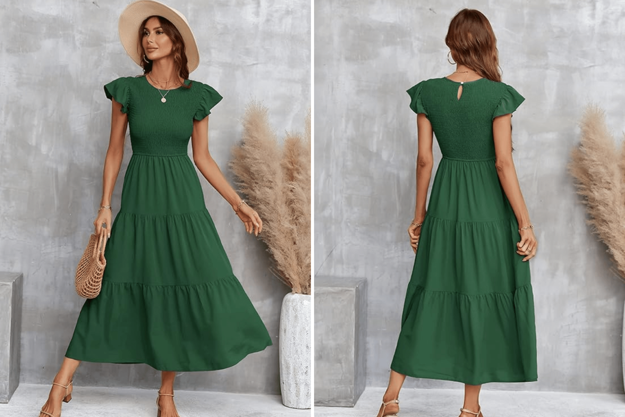 Ecowish Ruffle Cap Sleeve Midi Dress