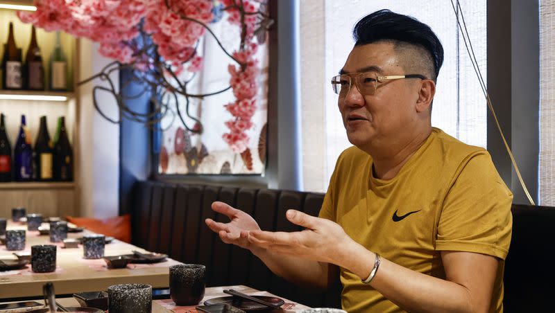 Martin Chan, owner of Japanese restaurant Kirara and director of the Hong Kong Federation of Restaurants and Related Trades, speaks during an interview with the Associated Press, in Hong Kong, on Thursday, August 24, 2023. Chan says the discharge plans have dealt a blow to Japanese restaurants which were already reeling from other problems. If Hong Kong follows China’s lead and bans all seafood from Japan, he will have to suspend operations at his Japanese restaurant, he said.