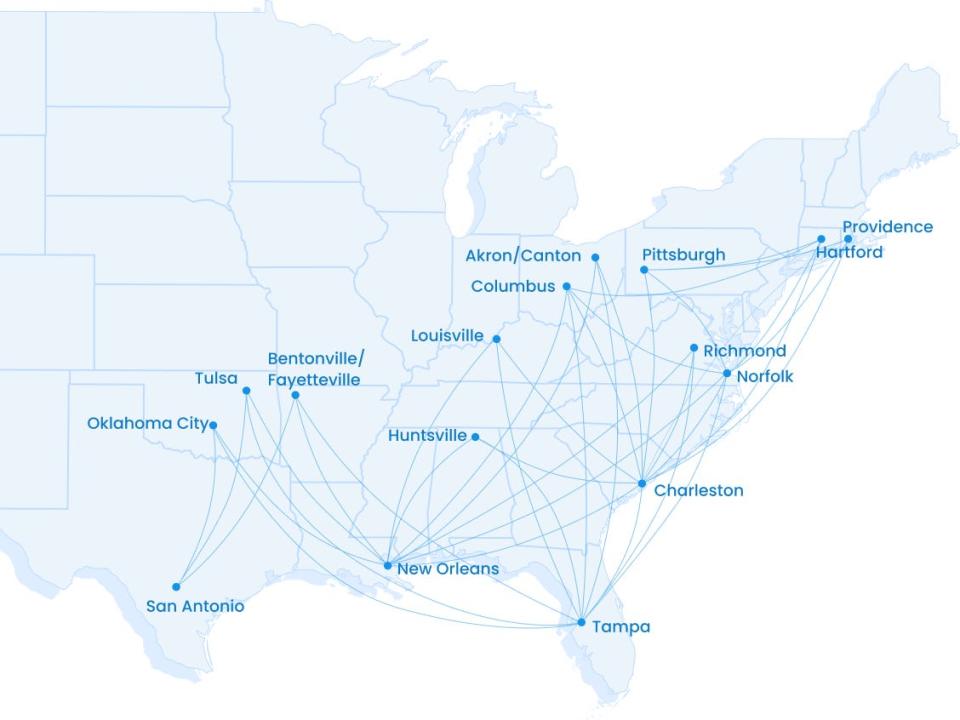 The Breeze Airways route map.