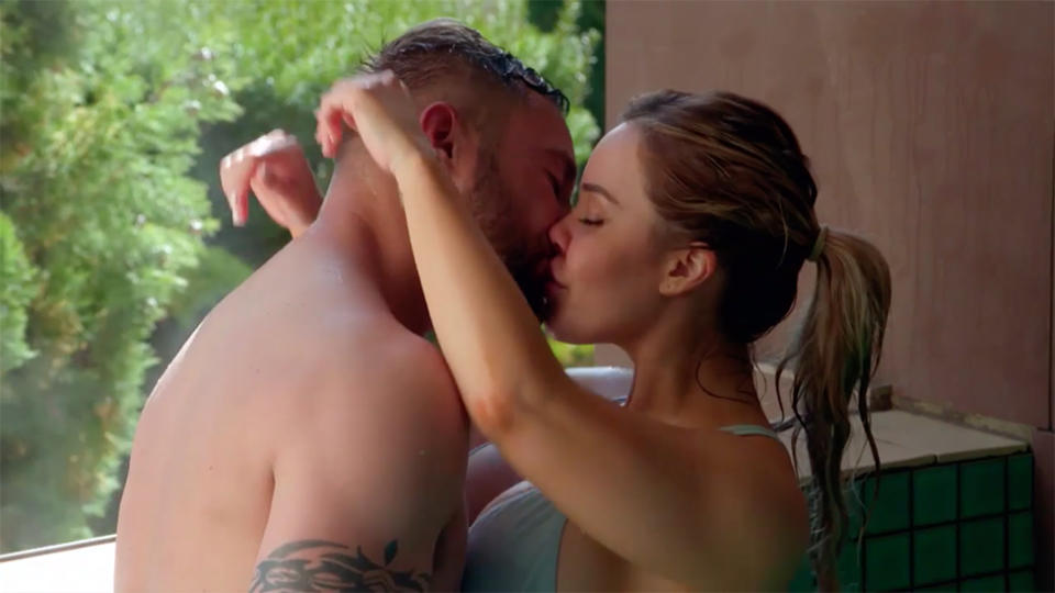 Cathy and Josh kiss with wet hair on MAFS honeymoon