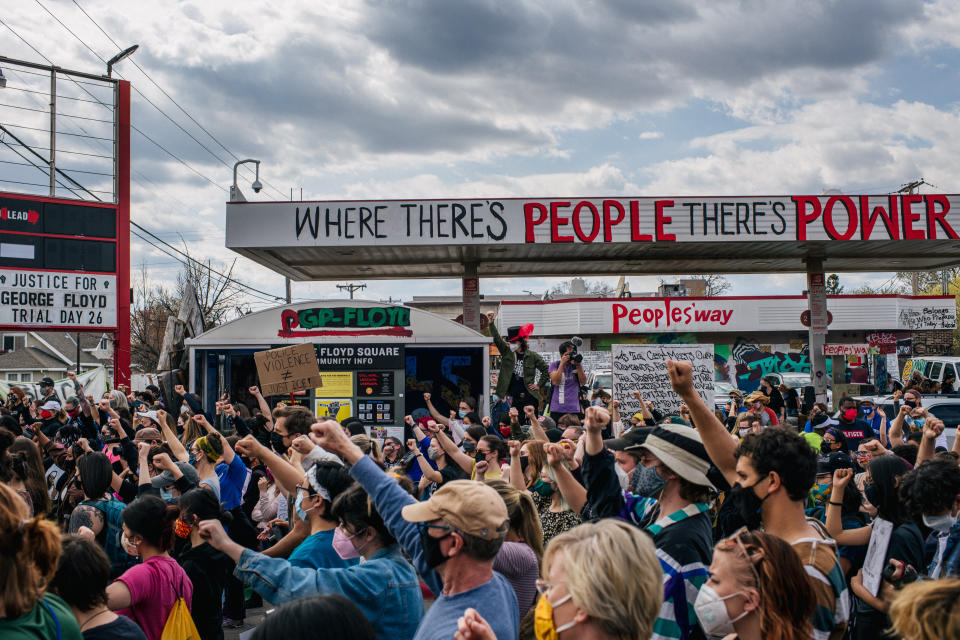 People gathered for a demonstration Sunday as protests continue around Minneapolis.