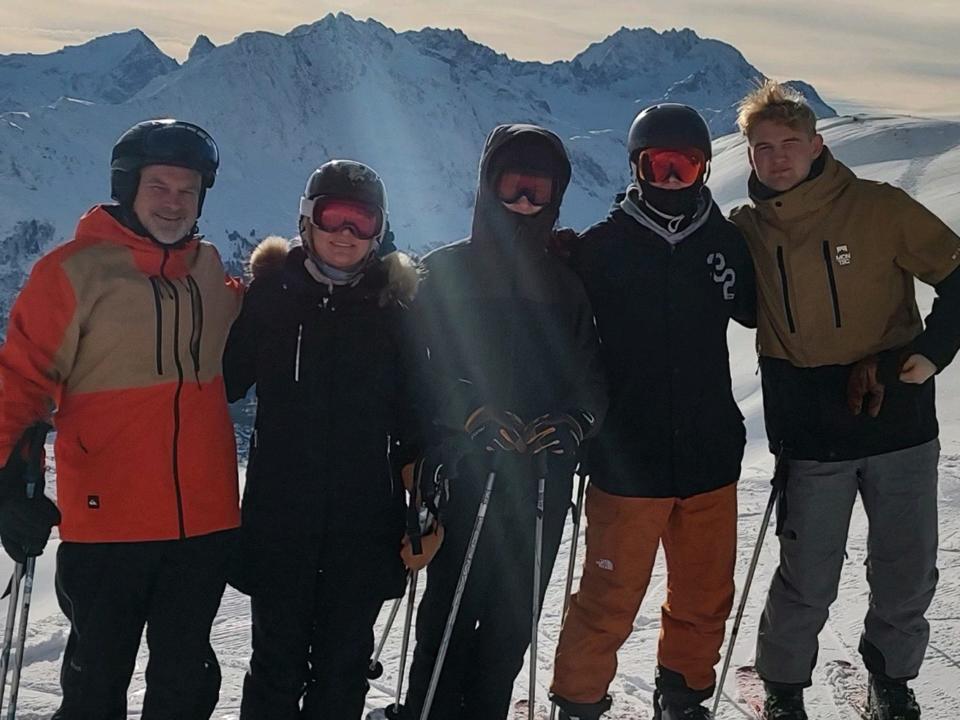 The Gottmann family on the ski slope in Zürs, Austria.  From left, Steven, Kristan, Hans, Erik, and Troy.