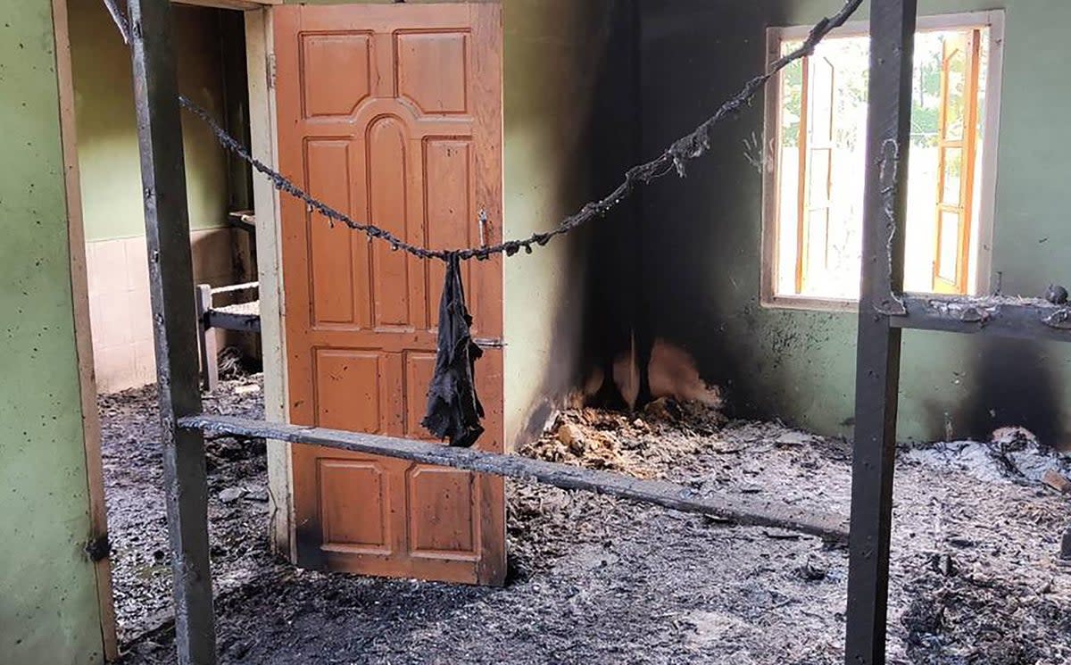 Debris in a damaged school building in Depeyin township in Myanmar's northwest Sagaing region (AFP via Getty Images)