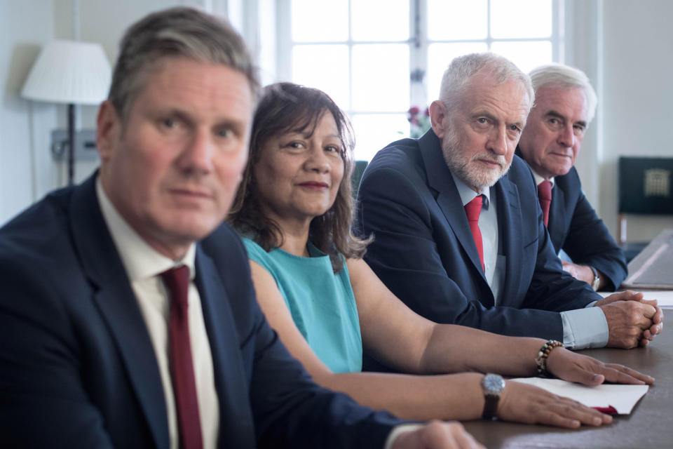 (left to right) Shadow Brexit Secretary Sir Kier Starmer, shadow leader of the House of Commons Valerie Vaz, Labour Party leader Jeremy Corbyn and shadow chancellor John McDonnell, prior to meeting with senior MPs from across all parties to discuss stopping a no-deal Brexit.