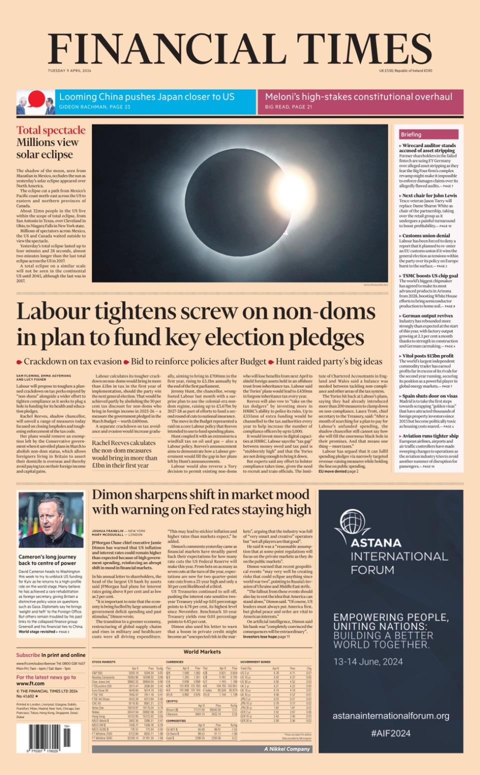 The headline in the Financial Times reads: Labour tightens screw on non-doms in plan to fund key election pledges