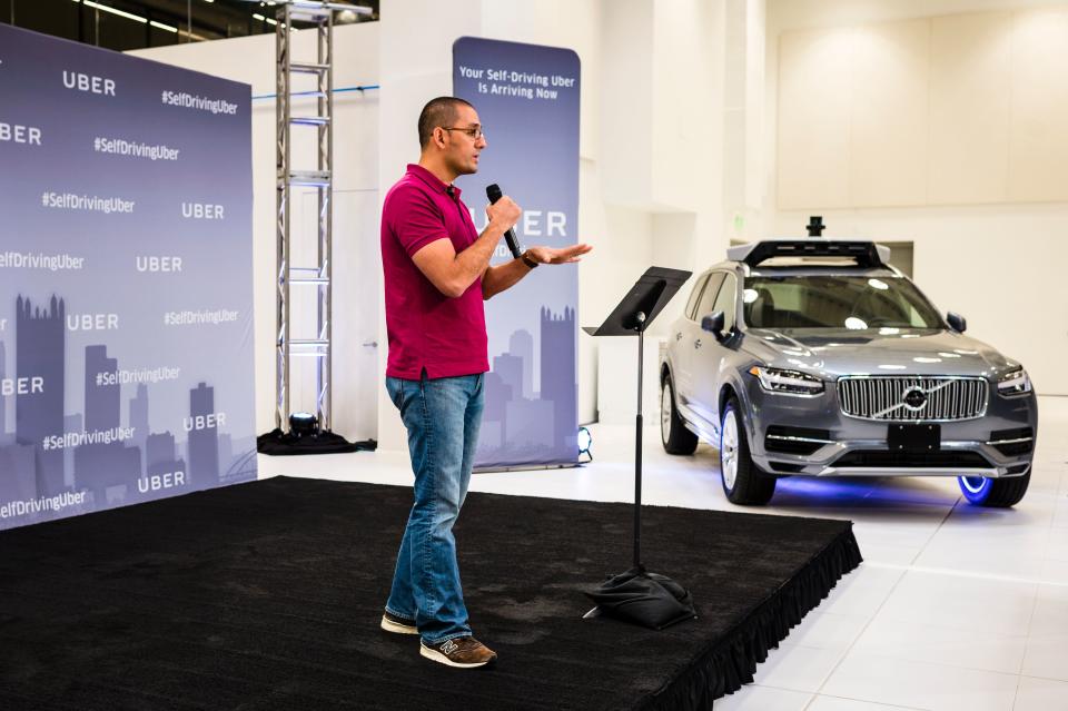 Raffi Krikorian, then-director of Uber’s Advanced Technologies Center, at the launch of the pilot model of the Uber self-driving car in 2016. (Photo: Angelo Merendino /AFP/Getty Images)