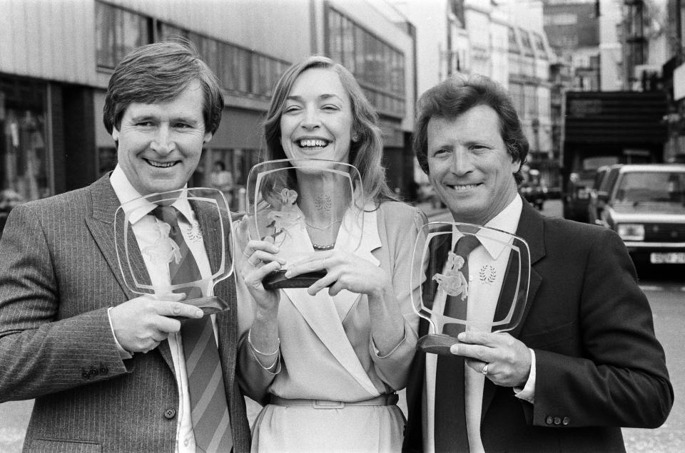 The Pye Television Award Lunch at the Hilton Hotel. Deidre, Mike and Ken from Coronation Street aka William Roache, Anne Kirkbride and Johnny Briggs were among the winners. 23rd May 1983. 