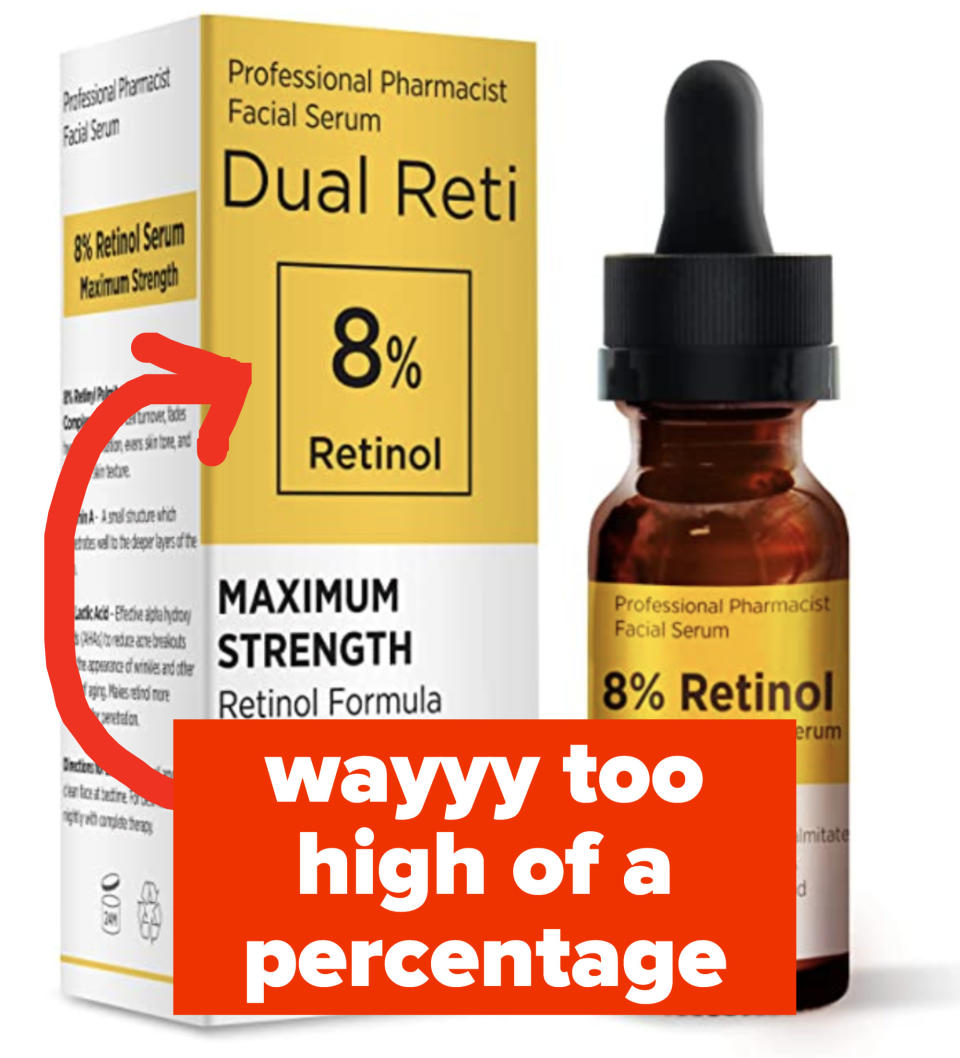 8% retinol serum labeled "wayyy too high of a percentage"