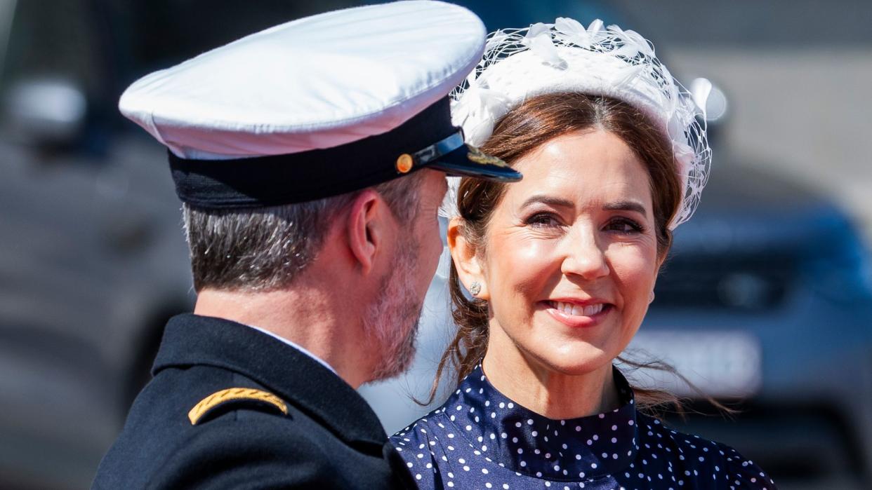 King Frederik and Queen Mary in blue spotty dress
