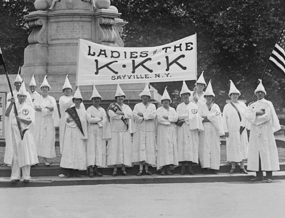 The women's auxiliary of the Ku Klux Klan of Sayville (New York) at the Peace Monument in Washington, D.C., where they participated in a KKK parade in August 1925. (Photo: FPG via Getty Images)