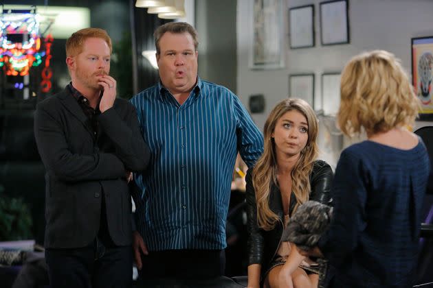 From left, actors Jesse Tyler Ferguson, Eric Stonestreet and Sarah Hyland on a 2014 episode of 