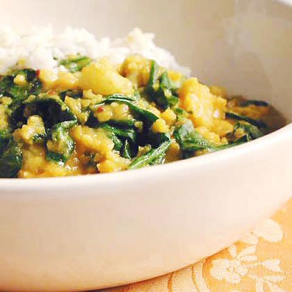 Split Pea-Spinach Dal with Cauliflower