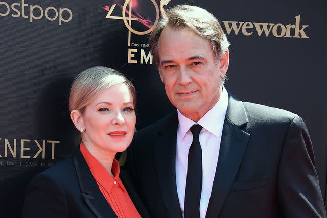 <p>Gregg DeGuire/Getty</p> Cady McClain and Jon Lindstrom on May 05, 2019 in Pasadena, California.