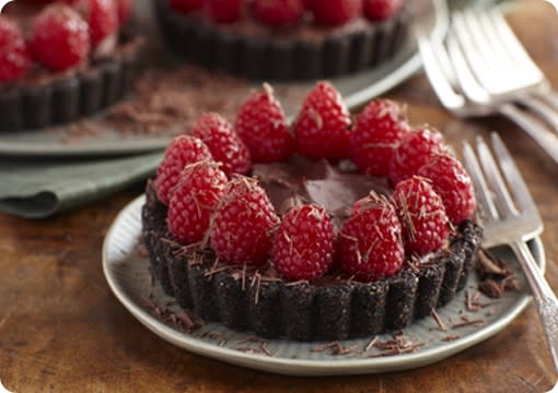 Double Chocolate Mousse Tartlets with Raspberries