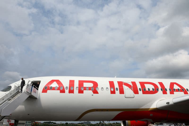 FILE PHOTO: Branding for Air India is seen on Airbus A350-900 at Farnborough International Airshow, in Farnborough