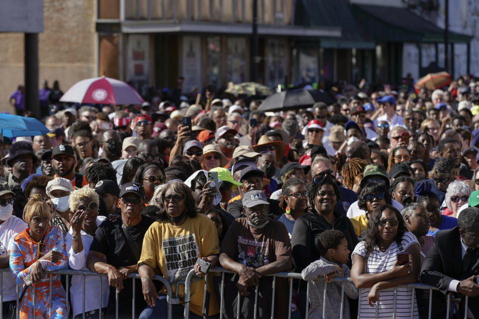 Attendees listen to speakers during an event to commemorate the 58th anniversary of "Bloody Sunday," a landmark event of the civil rights movement, on Sunday, March 5, 2023, in Selma, Ala. (AP Photo/Patrick Semansky)